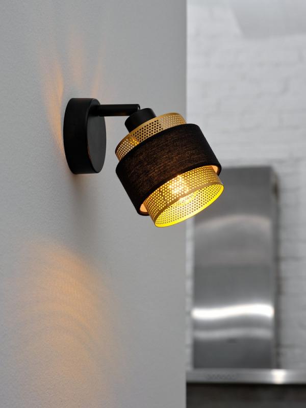 Osram 1-er Decor Hornet schwenkbarer Decken-/Wandspot in Schwarz / Gold mit E14 Leuchtmittel für warmweißes Licht