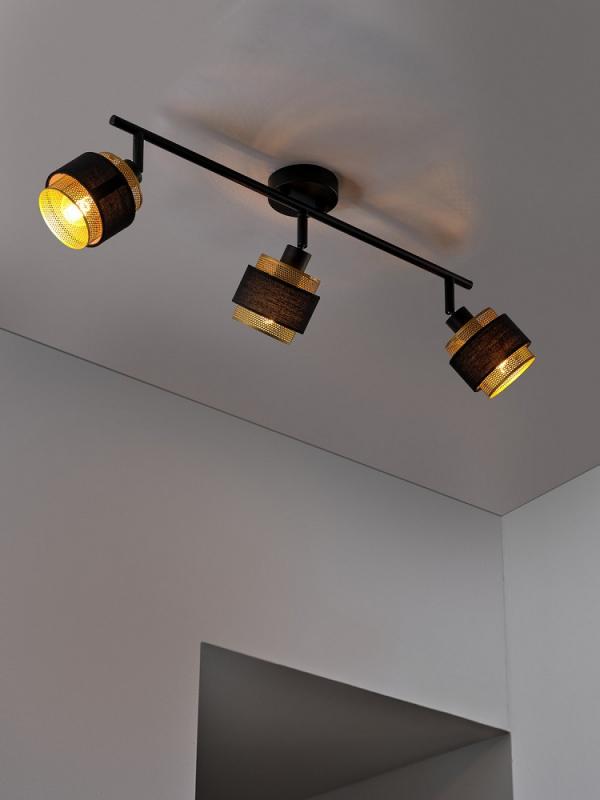 Osram 3-er Decor Hornet Decken-/Wandspot in Schwarz / Gold mit E14 Leuchtmittel für warmweißes Licht - schwenkbar durch Kugelgelenk