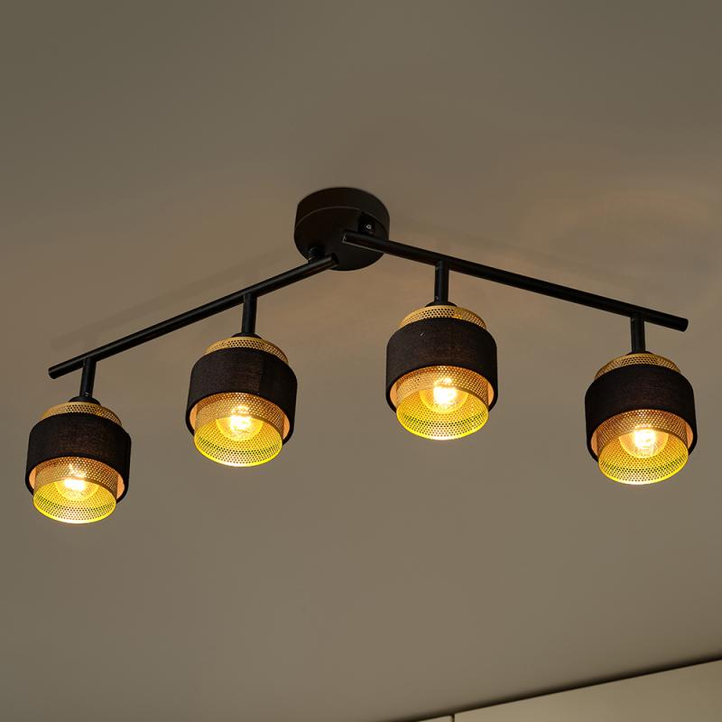 Osram 4-er Decor Hornet Deckenstrahler in Schwarz / Gold mit E14 Leuchtmittel für warmweißes Licht - 2 Arme und einzelne Köpfe schwenkbar