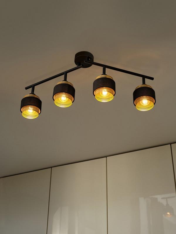 Osram 4-er Decor Hornet Deckenstrahler in Schwarz / Gold mit E14 Leuchtmittel für warmweißes Licht - 2 Arme und einzelne Köpfe schwenkbar