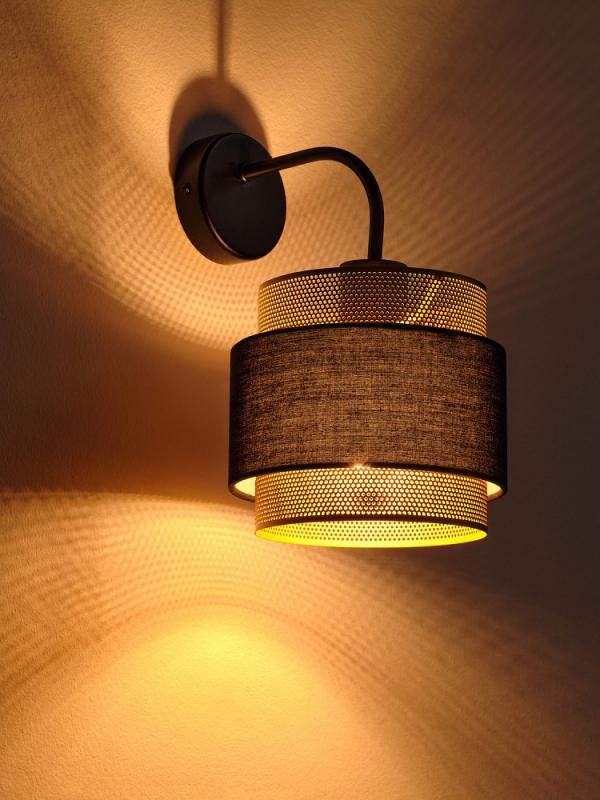 Osram Wandleuchte Decor Hornet in Schwarz / Gold mit E27 Fassung - gelungene Symbiose aus Stahl und Polyester-Baumwolle