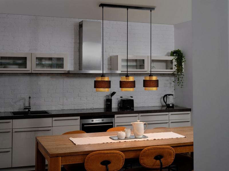 Osram Decor 3-flammige Hornet Pendelleuchte in Schwarz / Gold mit E27 Fassungen - gelungene Symbiose aus Stahl und Polyester-Baumwolle