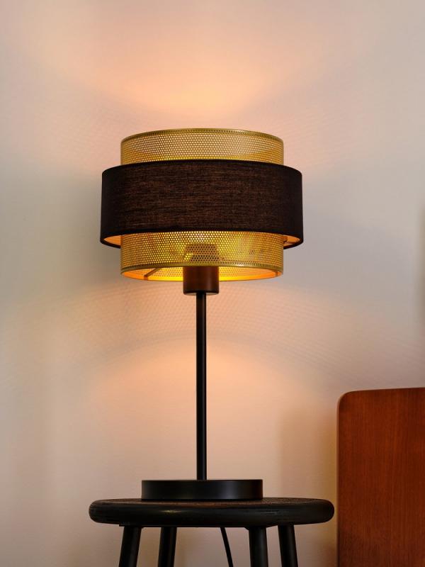 Osram Tischleuchte Decor Hornet in Schwarz / Gold mit E27 Fassung Ø 25 cm - gelungene Symbiose aus Stahl und Polyester-Baumwolle