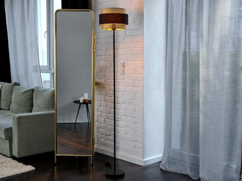 Osram Stehleuchte Decor Hornet in Schwarz / Gold mit E27 Fassung Ø 30 cm - gelungene Symbiose aus Stahl und Polyester-Baumwolle