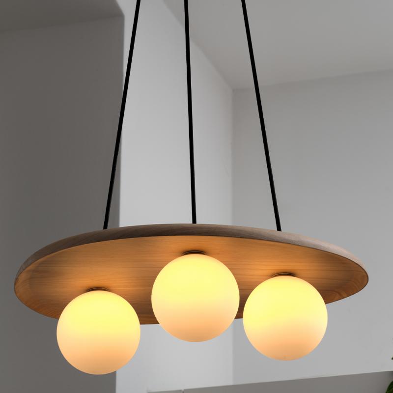 OSRAM Pendelleuchte Decor Wood Nest aus Kautschukholz mit 3 x G9 Fassung hellbaraun - mit matten Glaskugeln