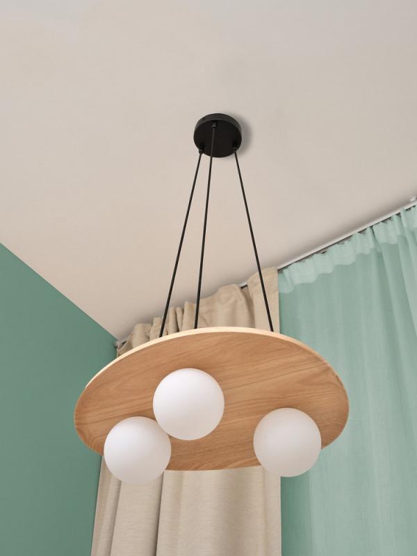 OSRAM Pendelleuchte Decor Wood Nest aus Kautschukholz mit 3 x G9 Fassung hellbaraun - mit matten Glaskugeln