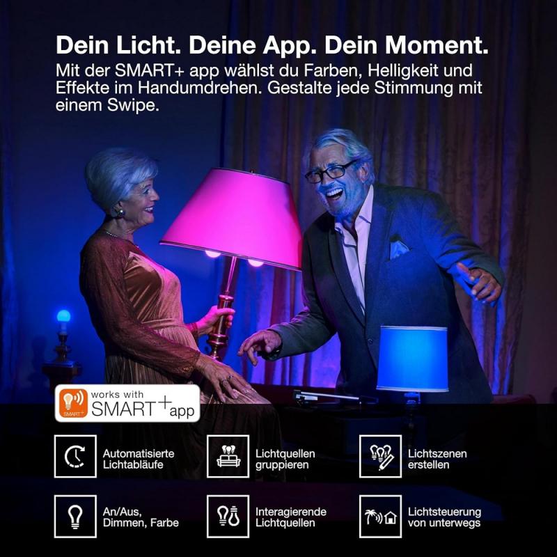 Osram E27 SMART+ MATTER Lampe A60 4,8W wie 40W Multicolor - dimmbar, steuerbar mit App oder Sprachassistent, Matter kompatibel