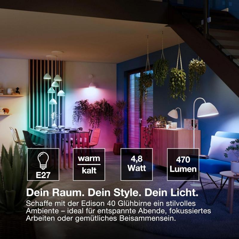 OSRAM E27 SMART+ MATTER LED-Lampe, kompatibel mit Google, Alexa, Apple 4,8W Multicolor 2700-6500K