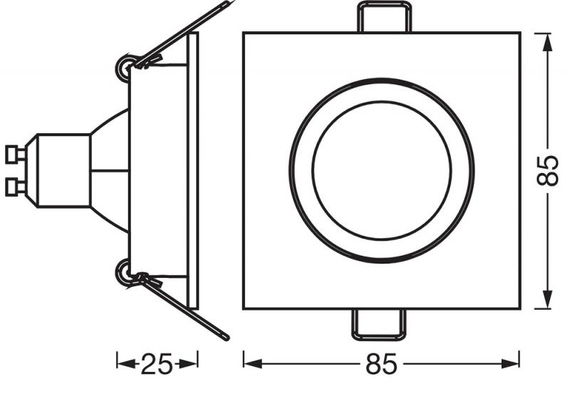 3er Set OSRAM GU10 4,5W LED Spot Set Recess Square Click Satin Nickel 2700K IP20 Einbaustrahler -  Einbaudurchmesser 68mm, Einbautiefe 100mm