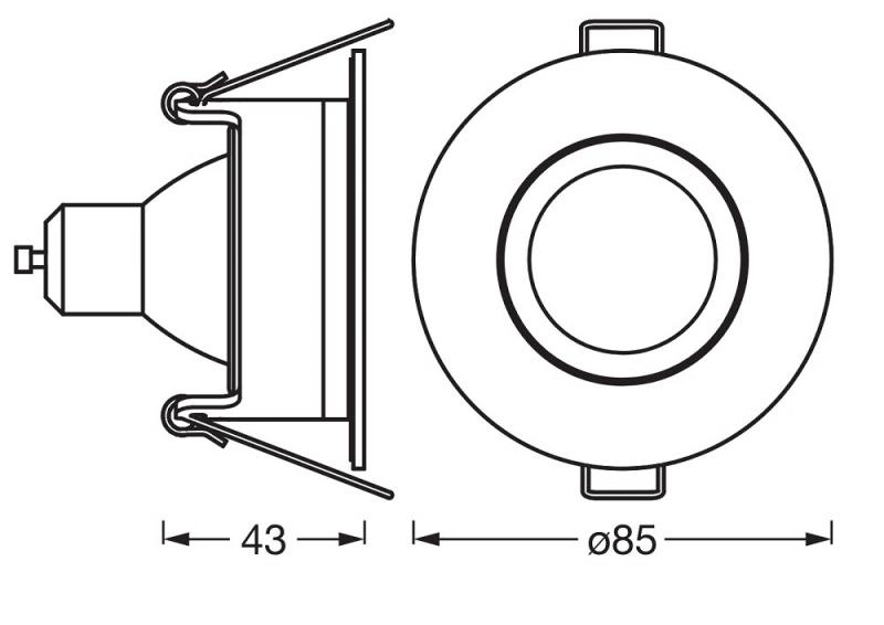 3er Set OSRAM LED Spot Recess GU10 IP65 Press 4,5W 4000K Chrom Einbaustrahler IP65 - Einbaudurchmesser 68mm, Einbautiefe 115mm