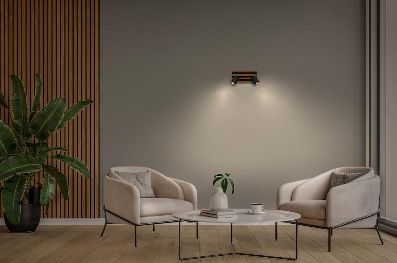 OSRAM Spot Acoustic 2x GU10 LED Spot Leuchte Schwarz Holz IP20 Wand Decke