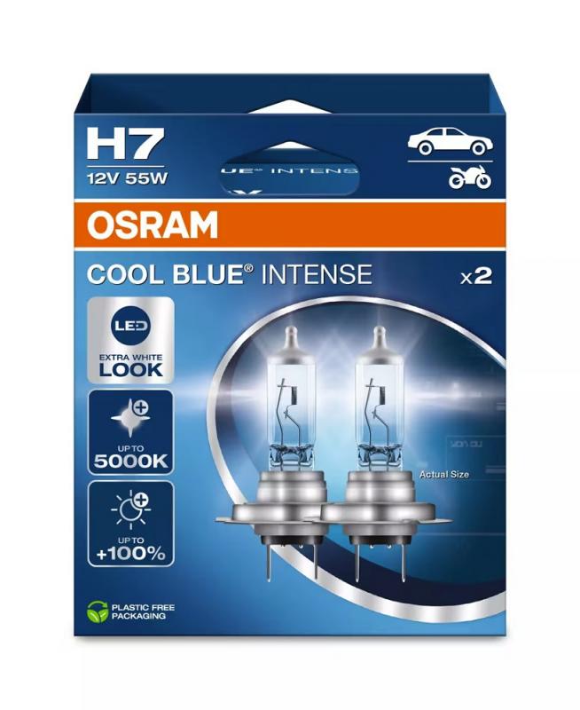 2er Pack OSRAM PX26d COOL BLUE INTENSE (NEXT GEN) H7 als Abblendlicht/Fernlicht Halogenlampe - 12 V 55 W 5000 K