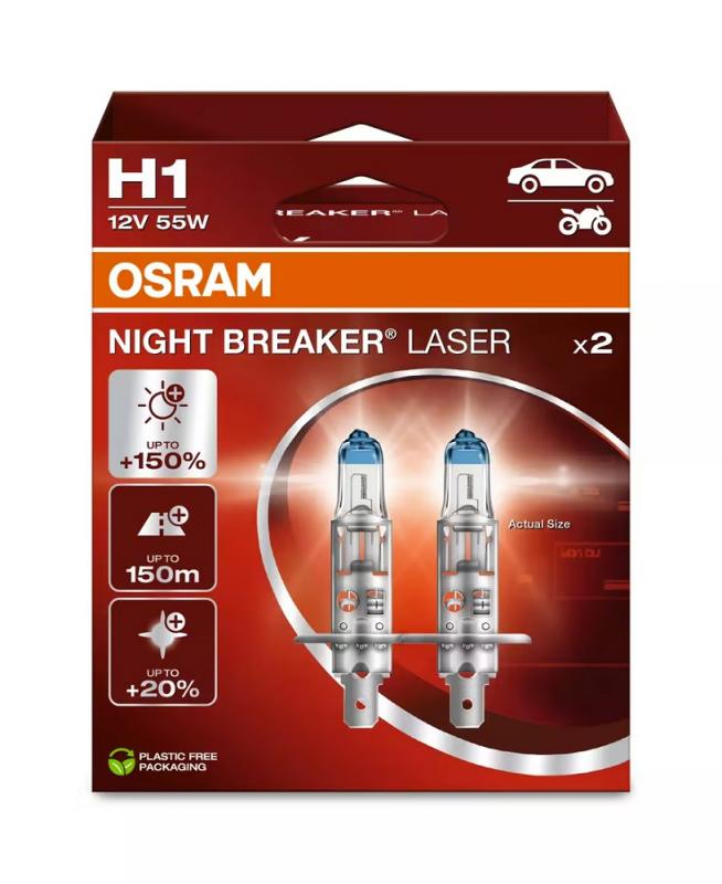 2er Pack OSRAM P14.5s NIGHT BREAKER LASER H1 mit Laserablationstechnologie - 64150NL