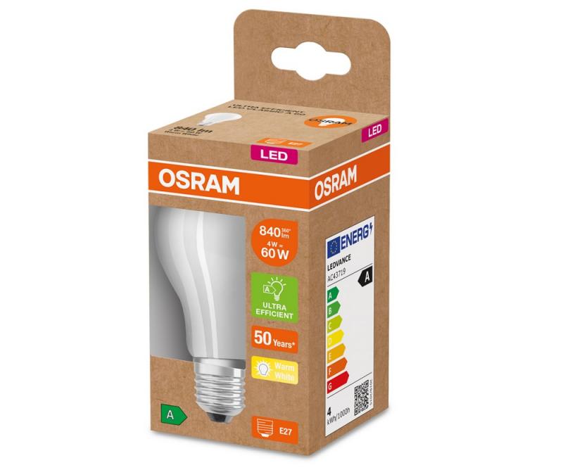 6er OSRAM E27 LED Leuchtmittel leistungsstark & besonders effizient matt 3,8W wie 60W 3000K warmweißes Licht - beste Energie Effizienz Klasse