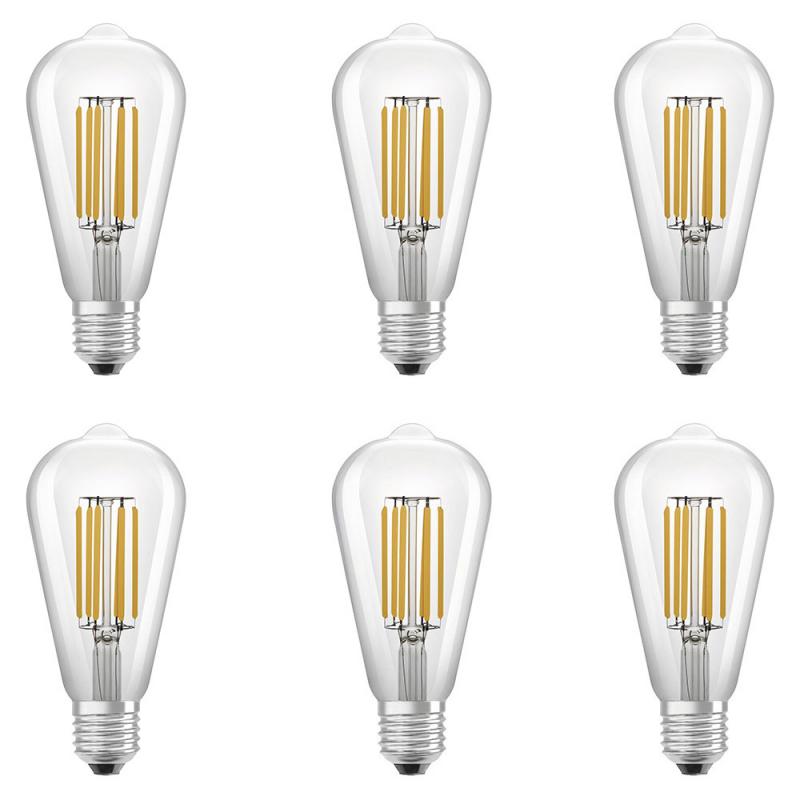 6er Set OSRAM E27 EDISON besonders effizientes LED Leuchtmittel leistungsstark 3,8W wie 60W 3000K warmweißes Licht