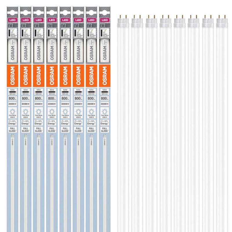 8er Pack 60cm Osram G13 T8 LED Röhre EM 6,6W wie 18W 4000K neutralweiß KVG GLAS