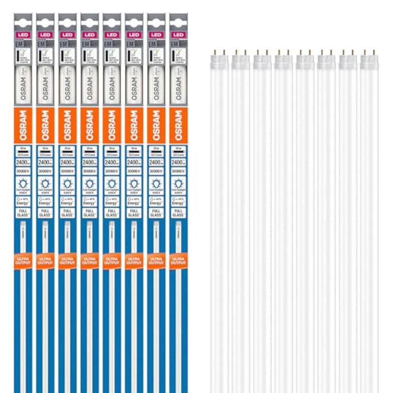 8 x 120cm OSRAM G13/T8 LED-Röhre Ultra Output EM 20W wie 36W 6500K tageslichtweiß Glas für KVG