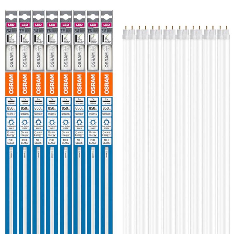 8er Pack 70cm Osram G13 T8 LED Röhren EM 7W wie 16W 6500K tageslichtweiß KVG GLAS