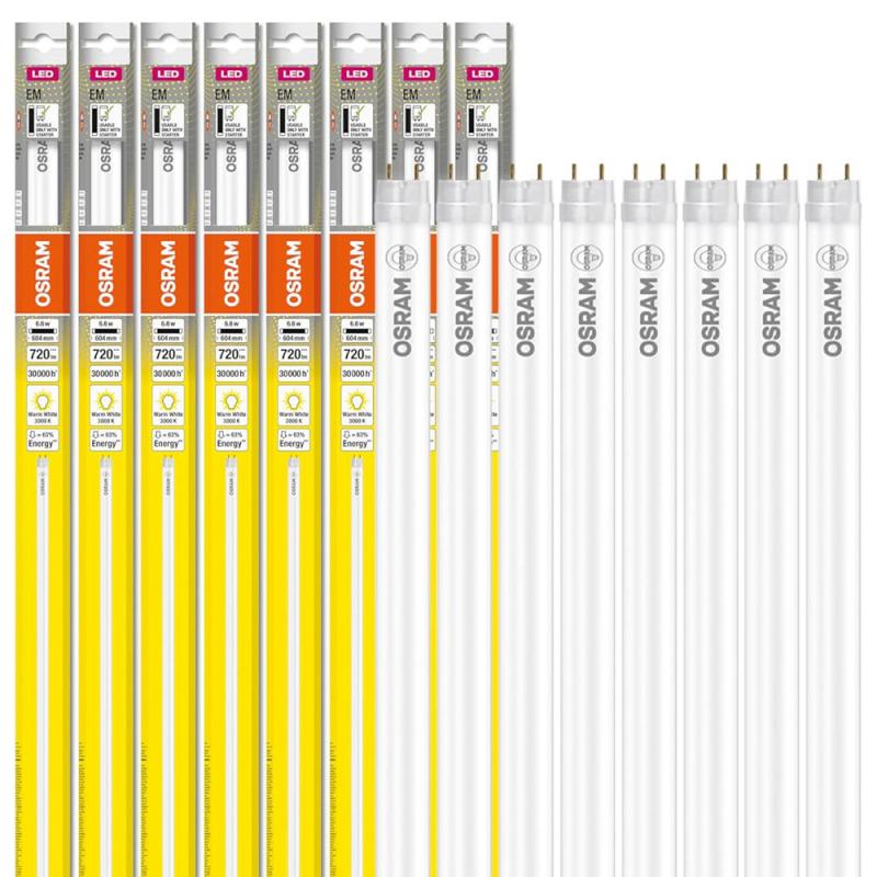 8er Sparset 60cm Osram G13 T8 LED Röhren EM 6,6 W wie 18W 3000K warmweiß KVG PLASTIC