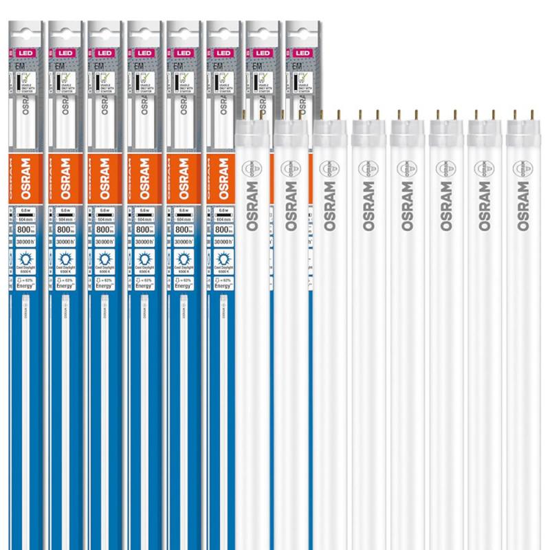 8 x 60cm Osram G13 T8 LED Röhren EM 6,6 W wie 18W 6500K tageslichtweiß KVG PLASTIC