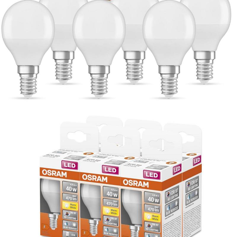 6er Set OSRAM E14 LED Tropfen Lampe Star Classic B 25 4.9W wie 40W 2700K warmweißes Licht 97Ra hohe Farbwiedergabe, EEK: F (Spektrum: A bis G)