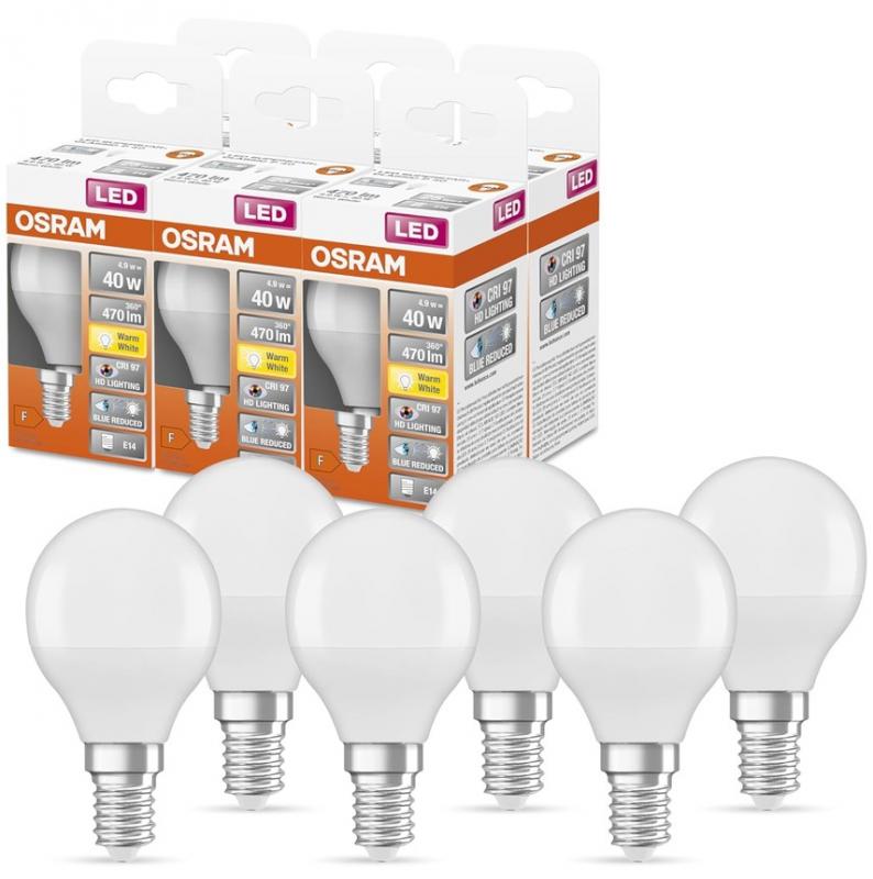 6er Set OSRAM E14 LED Tropfen Lampe Star Classic B 25 4.9W wie 40W 2700K warmweißes Licht 97Ra hohe Farbwiedergabe