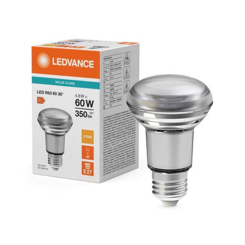 Ledvance E27 R63 Reflektorlampe 36° 4,8W wie 60W Strahler mit warmweißem Licht 2700K
