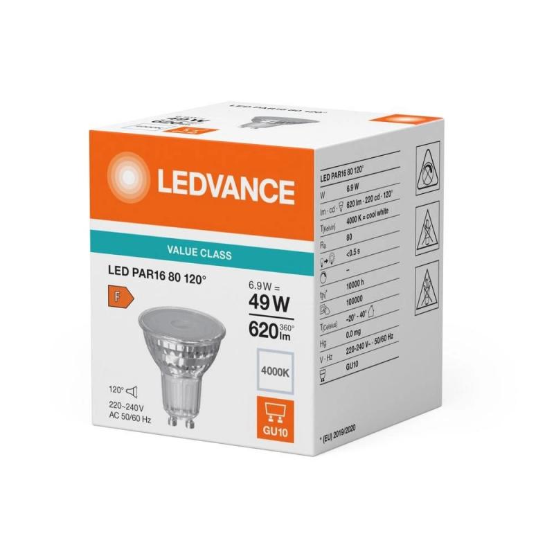 Ledvance GU10 PAR16 LED Spot 120° 6,9W wie 49W 4000K neutralweißes Licht Value Class breiter Lichtkegel