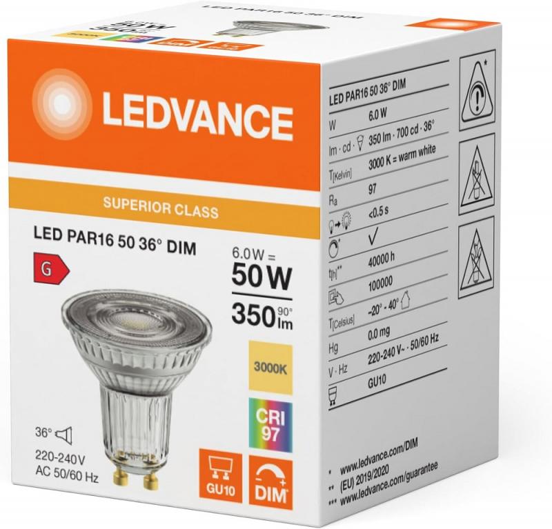Ledvance GU10 PAR16 Reflektor 36° 6W wie 50W dimmbarer warmweißer Strahler 3000K 97Ra sehr hohe Farbwiedergabe