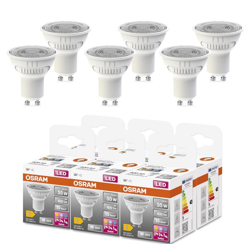 6-Pack OSRAM Star LED GU10 Strahler PAR16 36° CCT Select 4.2W wie 55W 827/840/865 Tunable White - Farbtemperaturwechsel