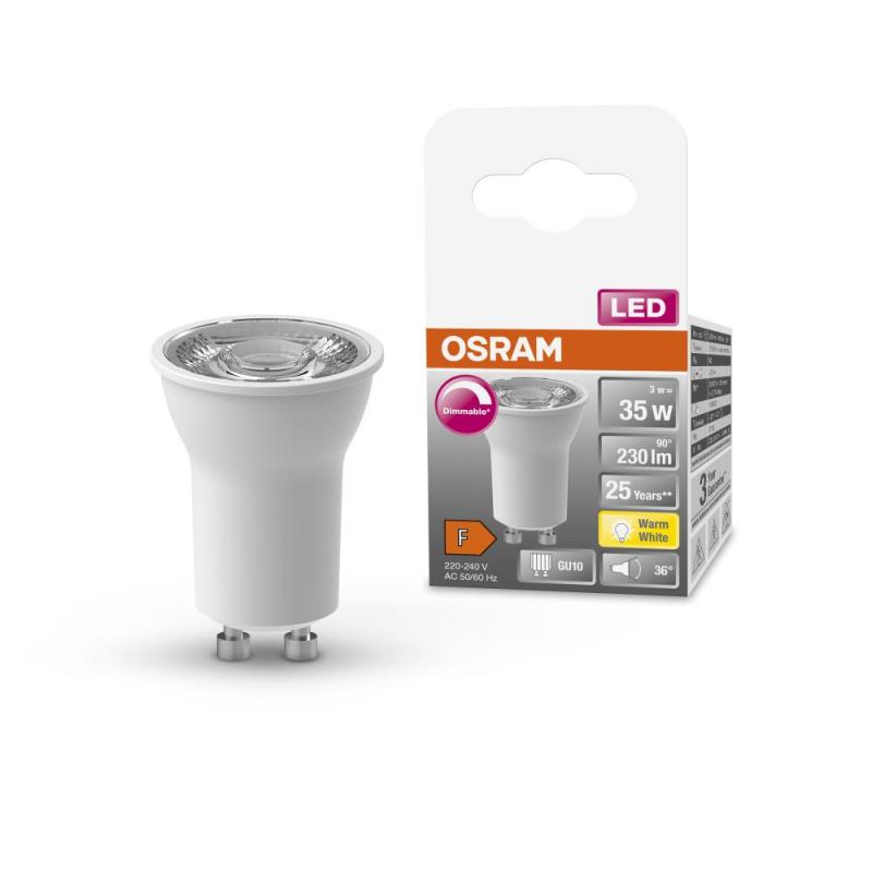 OSRAM GU10 SUPERSTAR Spot PAR11 36° dimmbar 3W wie 35W 2700K warmweißes Licht, EEK: F (Spektrum: A bis G)