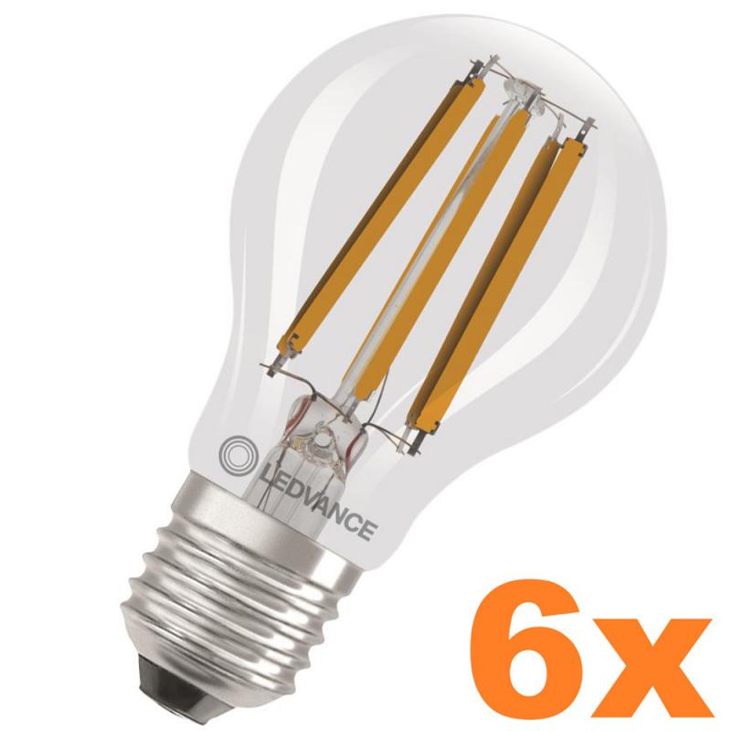 6er Vorteilspack  Ledvance E27 Sehr effiziente dimmbare LED Lampe Classic klar 8,2W wie 100W 2700K warmweißes Licht