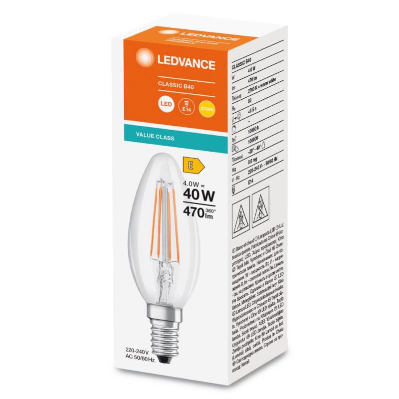 Ledvance E14 LED Kerzenlampe Classic klar 4,8W wie 40W 2700K warmweißes Licht
