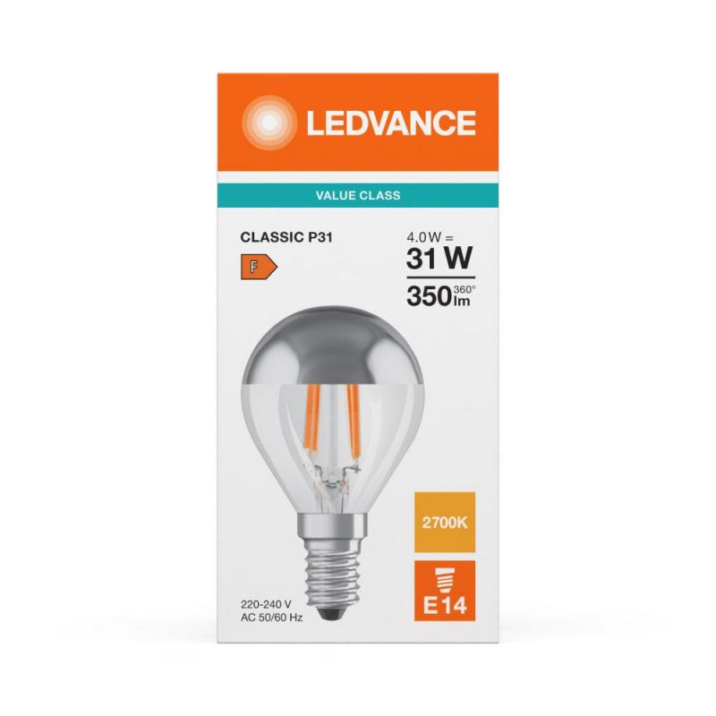 Ledvance E14 LED Kopfspiegellampe Silber 4W wie 31W 2700K warmweiß