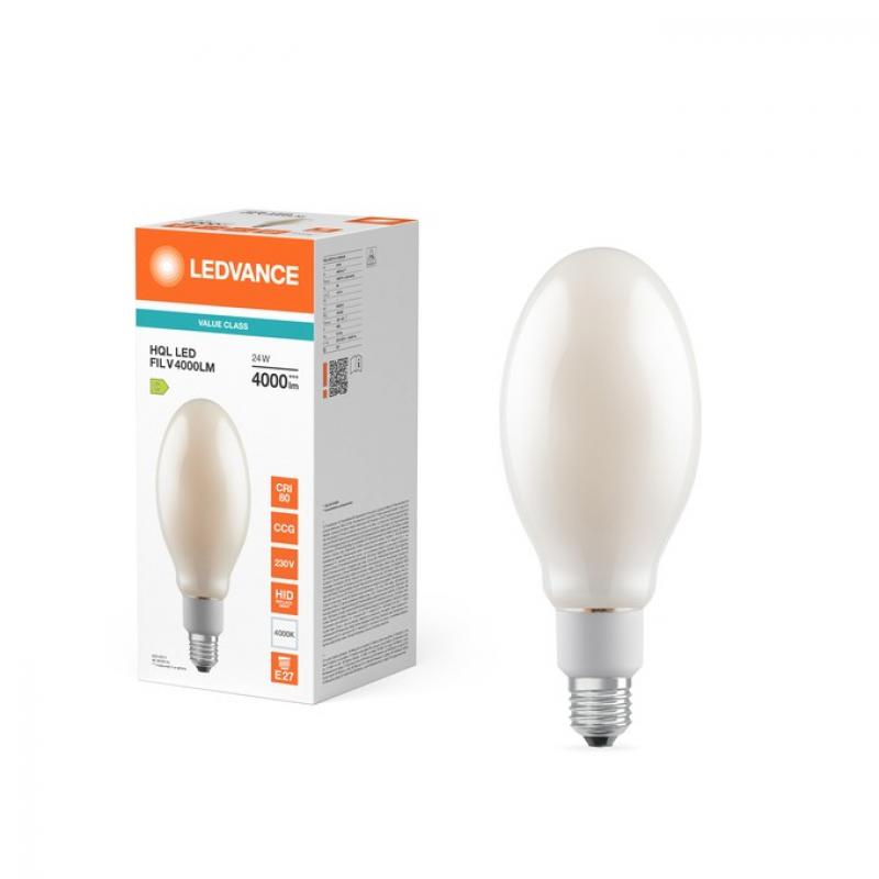 Ledvance E27 HQL LED FIL Straßenlampe 4000lm 24W wie 80W 840 4000K IP65 neutralweißes Licht