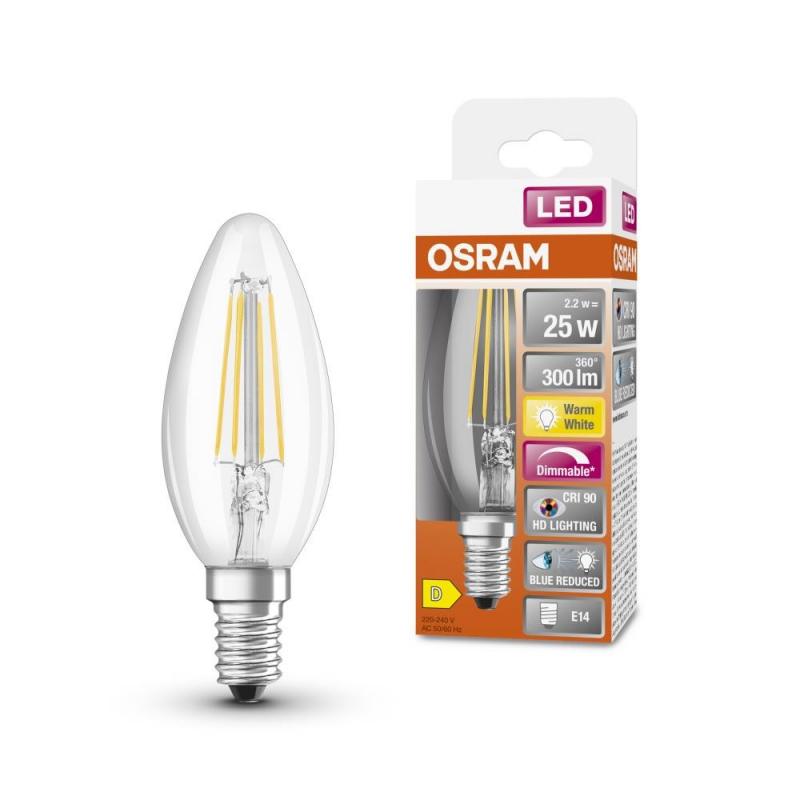 6er Sparset OSRAM E14 Kerzen LED Lampe SUPERSTAR+ CLASSIC klar dimmbar 2,2W wie 25W warmweißes Licht & hohe Farbwiedergabe