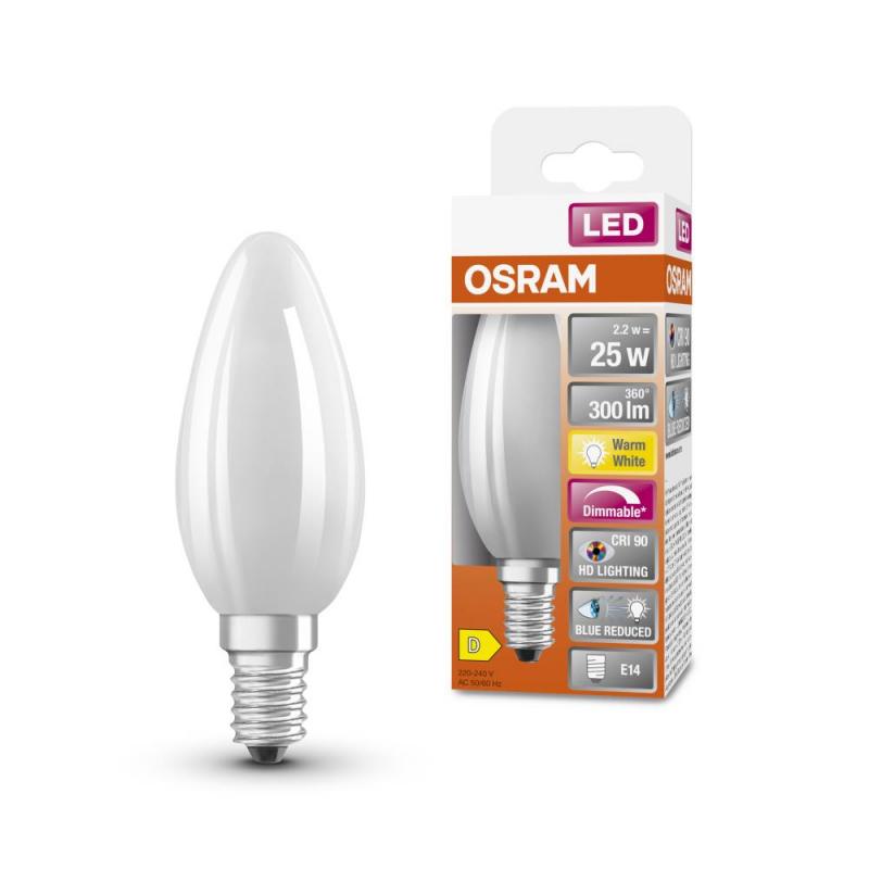 OSRAM E14 SUPERSTAR+ CLASSIC LED Lampe dimmbar 2,2W wie 25W 2700K warmweißes Licht matt hervorragende Farbwiedergabe von CRI > 90, EEK: D (Spektrum: A