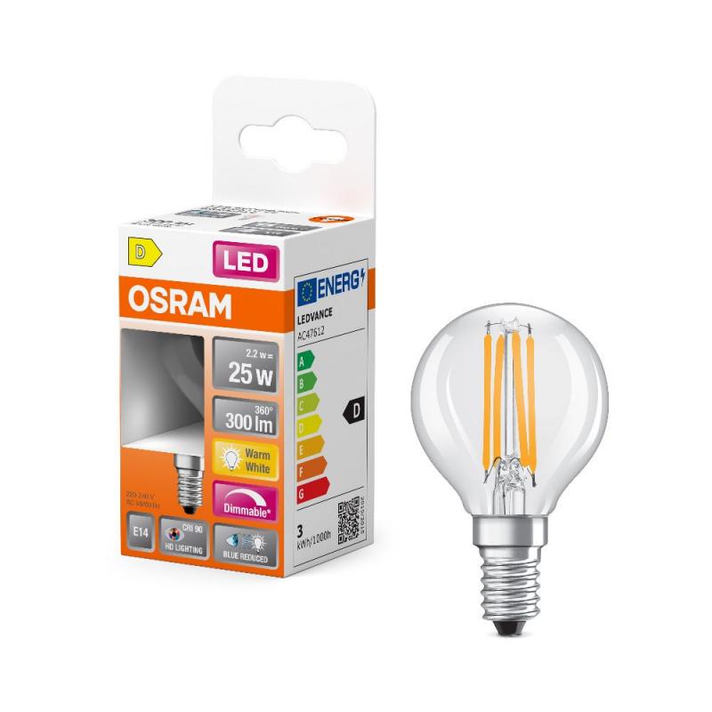 OSRAM E14 SUPERSTAR+ CLASSIC LED Lampe dimmbar 2,2W wie 25W 2700K warmweißes Licht matt hervorragende Farbwiedergabe CRI > 90, EEK: D (Spektrum: A bis