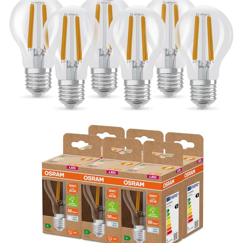 6er Pack OSRAM E27 besonders effiziente LED Lampe 3,8W wie 60W 4000K neutralweißes Licht - beste Energie Effizienz Klasse