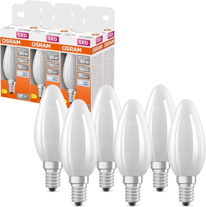 6 x Osram E14 LED Kerzenlampen CLASSIC matt 5,5W wie 60W 4000K neutralweißes Licht