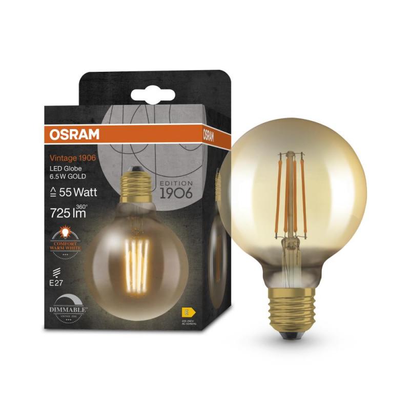 OSRAM E27 LED VINTAGE Glühlampe in EDISON Globe 95 GOLD dimmbar 6,5W wie 55W extra warmweißes gemütliches Licht