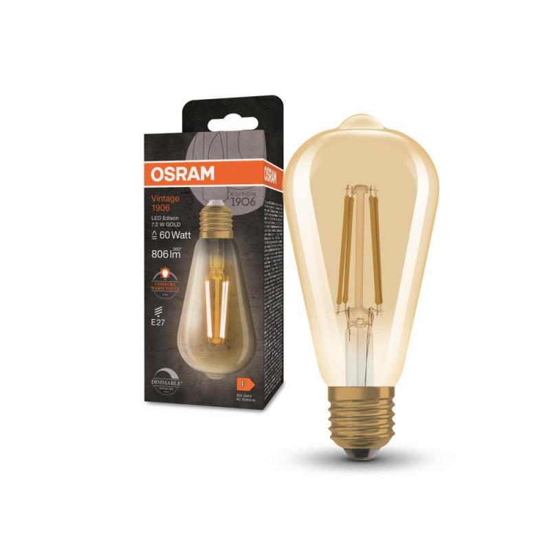 OSRAM E27 LED VINTAGE Glühlampe EDISON GOLD dimmbar 7,2W wie 60W extra warmweißes gemütliches Licht