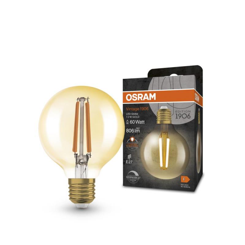 OSRAM E27 LED VINTAGE Glühlampe in EDISON Globe 80 GOLD dimmbar 7,2W wie 60W extra warmweißes gemütliches Licht