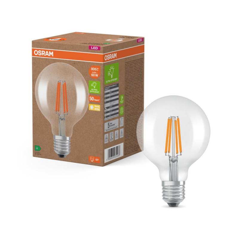 OSRAM E27 STAR Globe 95 besonders effiziente LED Filament Kugellampe 3,8W wie 60W 2700K warmweißes Licht, EEK: A (Spektrum: A bis G)