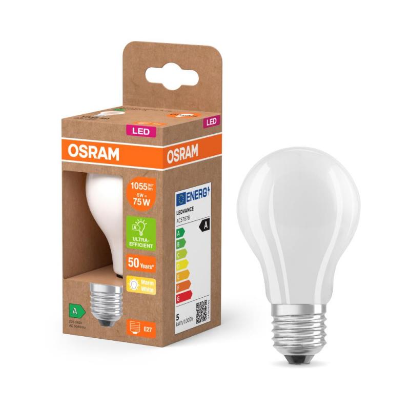 OSRAM E27 LED Lampe Classic matt 5W wie 75W warmweißes Licht 2700K - Energy efficiency class A - besonders effizient, EEK: A (Spektrum: A bis G)
