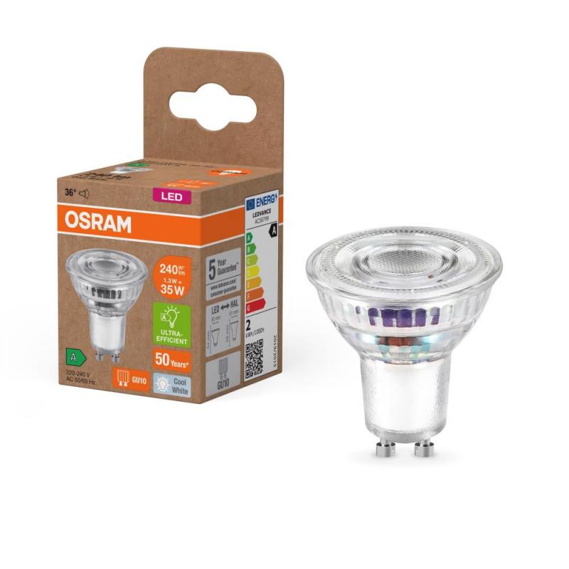 Osram GU10 PAR16 LED Strahler STAR besonders effizient 36° 1,4W wie 35W 4000K neutralweißes Licht - Sehr gute Energieeffizienz, EEK: A