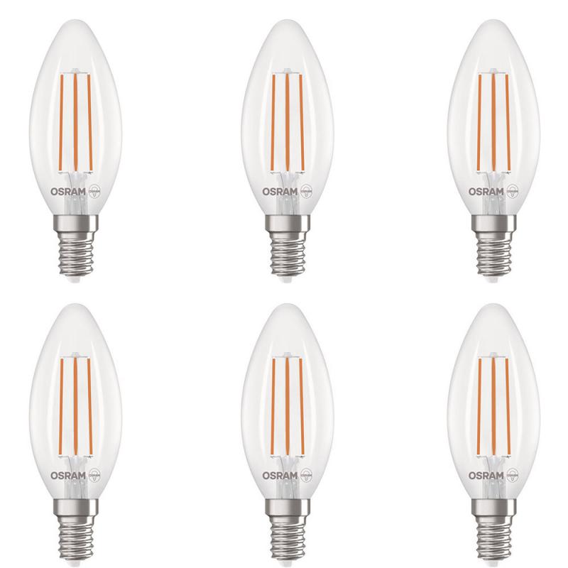 6er Set Osram E14 LED Kerzenlampe CLASSIC besonders effizient klar 3,8W wie 60W 4000K neutralweißes Licht - Sehr gute Energieeffizienz