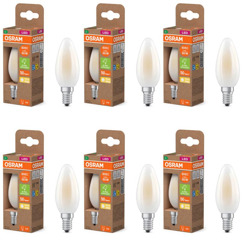 6er Set Osram E14 LED Kerzenlampe CLASSIC besonders effizient matt 3,8W wie 60W 2700K warmweißes Licht - Sehr gute Energieeffizienz