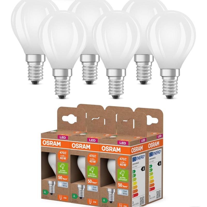 6er Set OSRAM E14 LED Lampe Classic matt 2,2W wie 40W neutralweißes Licht 4000K - Energy efficiency class A