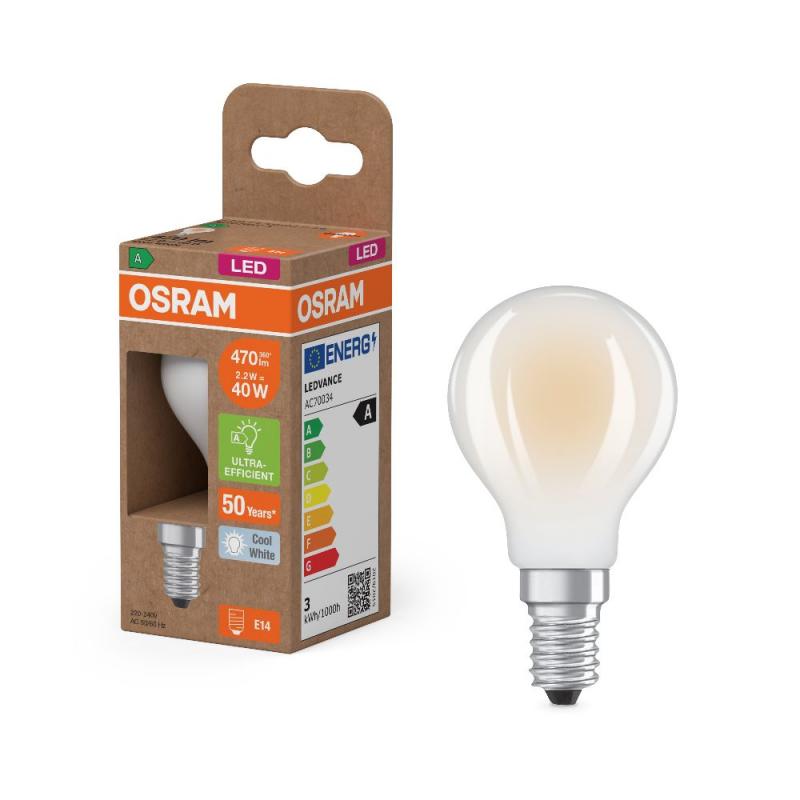 OSRAM E14 LED Lampe Classic matt 2,2W wie 40W neutralweißes Licht 4000K - Energy efficiency class A, EEK: A (Spektrum: A bis G)